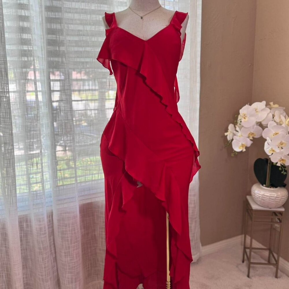 Women's Red Ruffle Maxi Dress